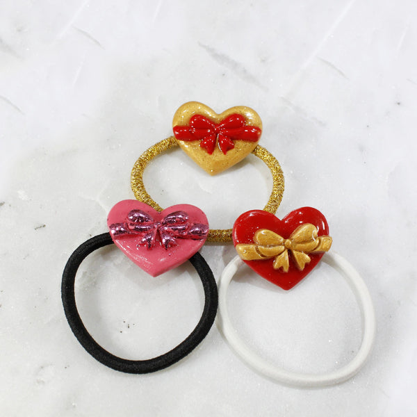 Heart with bow hair tie