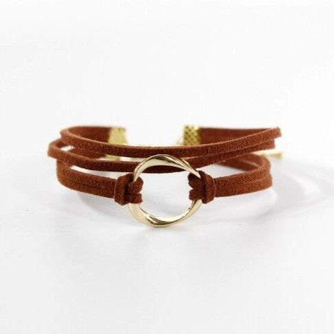 Multilayered faux suede leather open circle bracelet jewelry for woman