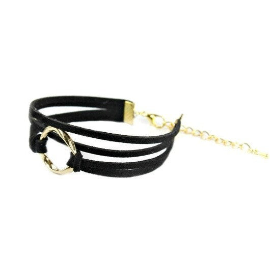 Multilayered faux suede leather open circle bracelet jewelry for woman