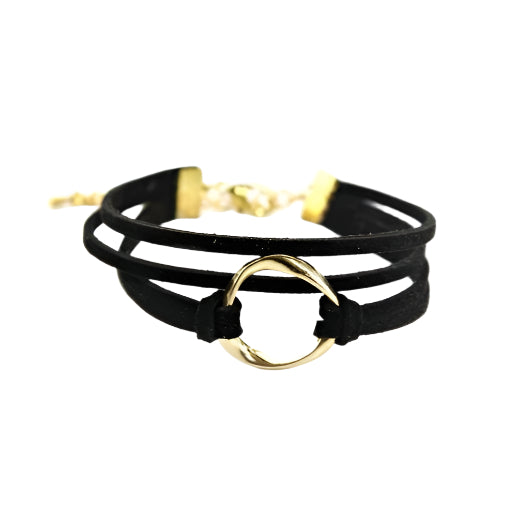 Multilayered faux suede leather open circle bracelet jewelry for woman