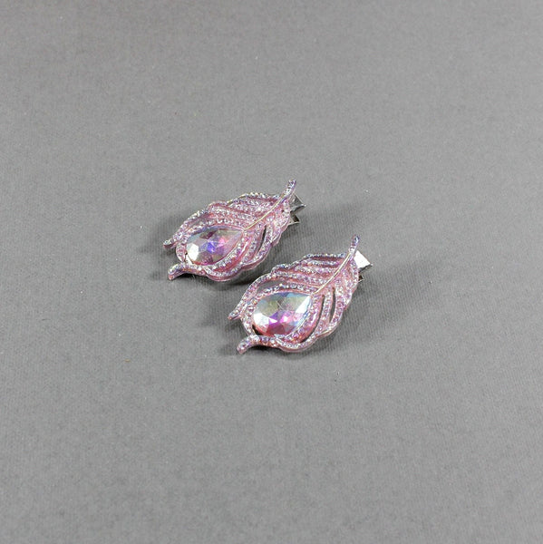 Set of 2 crystal feather mini alligator hair clips