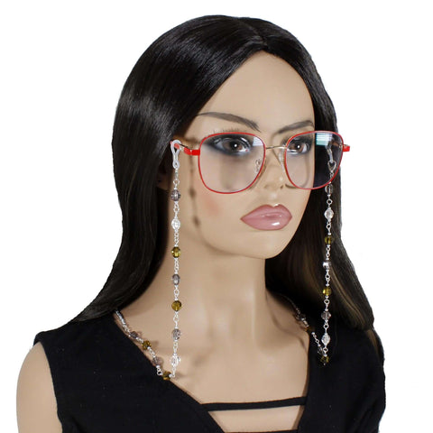 Olive Green & Grey Beaded Eyeglasses Chain