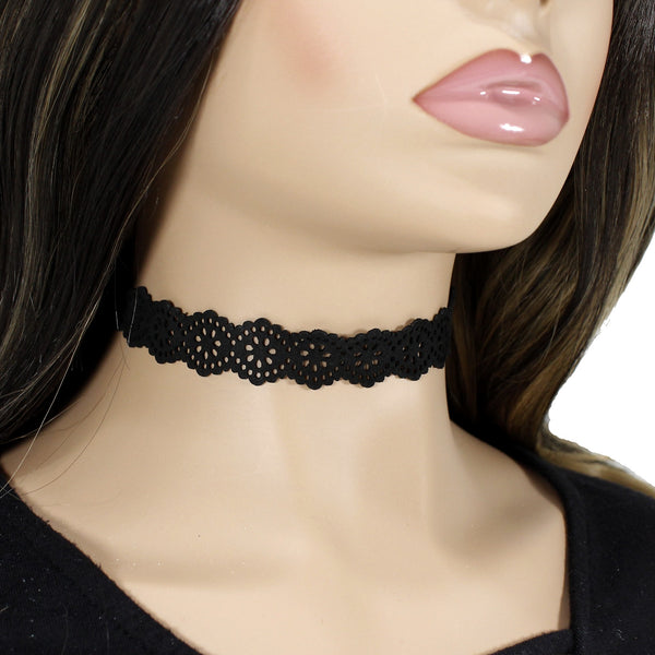 Black lace suede choker necklace for women