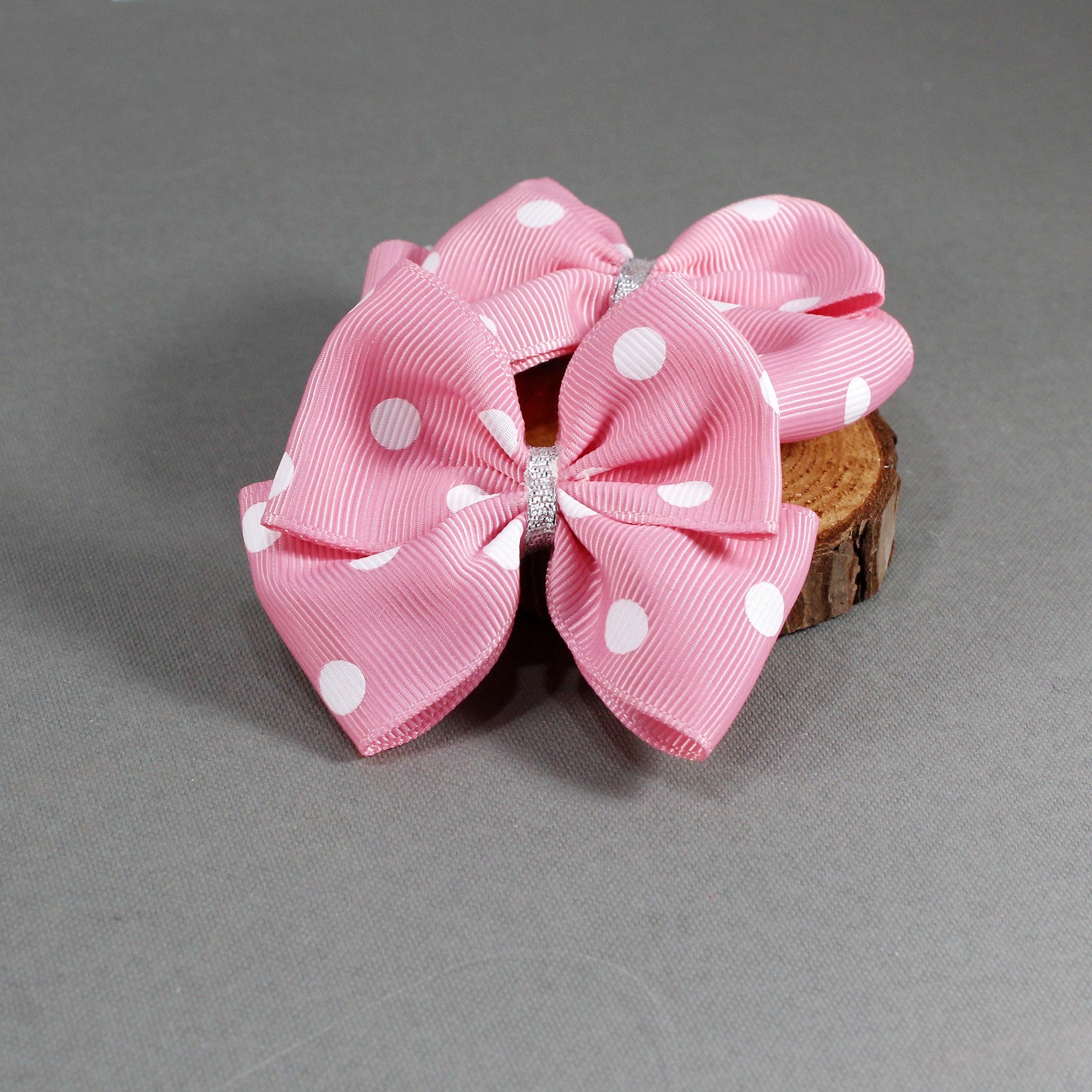 Set of two pink polka dots bows