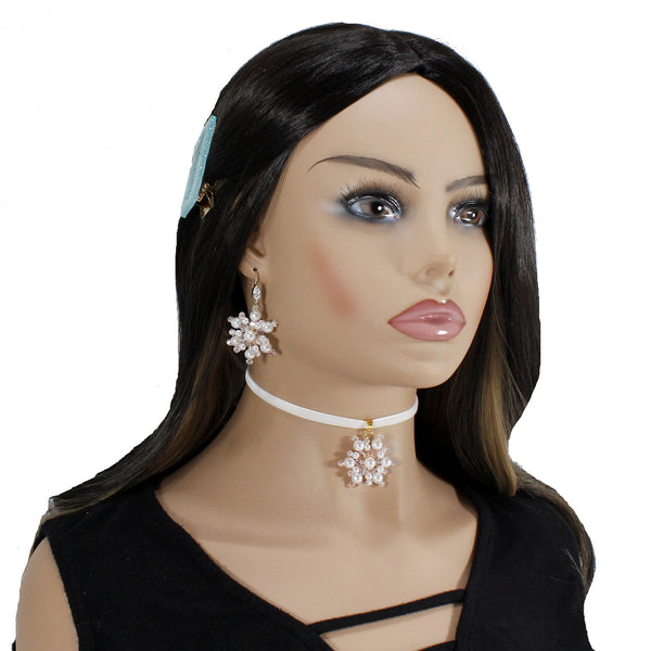 Enchantment white snowflake jewelry set - choker necklace with charm and earrings