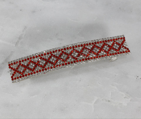 Red sparkle rhinestone hair barrette for women