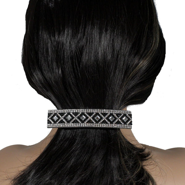 Black sparkle rhinestone hair barrette for women