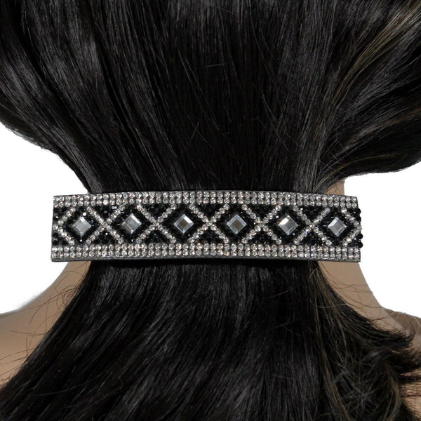 Black sparkle rhinestone hair barrette for women