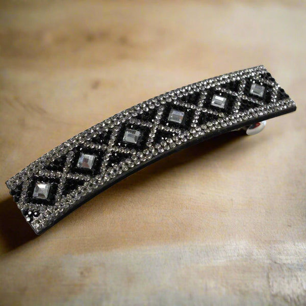 Black sparkle rhinestone hair barrette for women