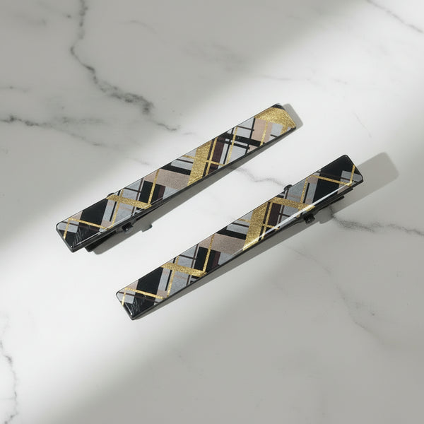 Black & Gold Geometric Resin Alligator Hair Clips