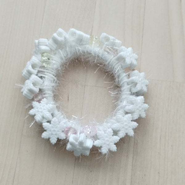 Winter holiday white snowflakes hair tie