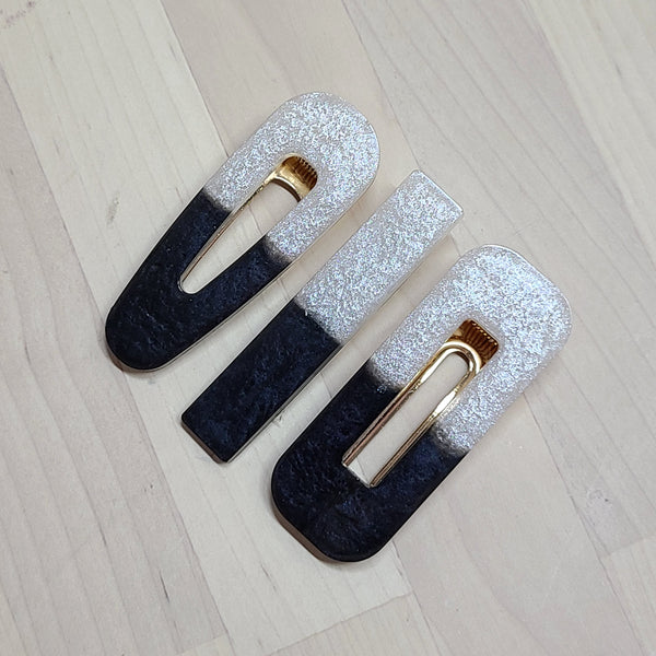 Black and White Two-Tone Resin Hair Clips