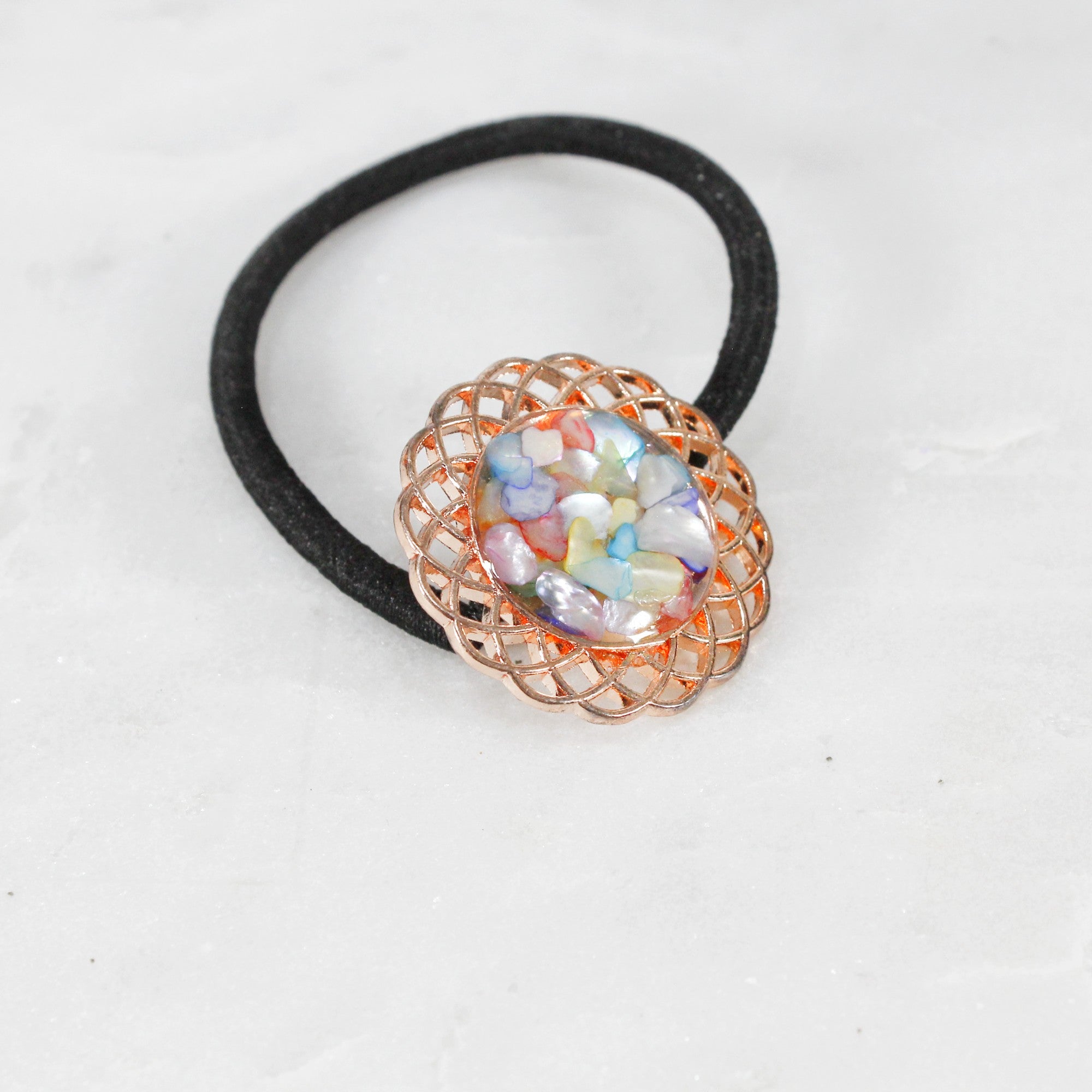 Rose gold with abalone shells embellishment hair tie for women
