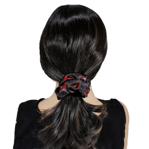 silky satin scrunchie with heart and leaps pattern for thick hair woman or girls