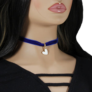 Royal blue velvet choker with a heart charm