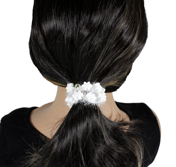 Winter holiday white snowflakes hair tie