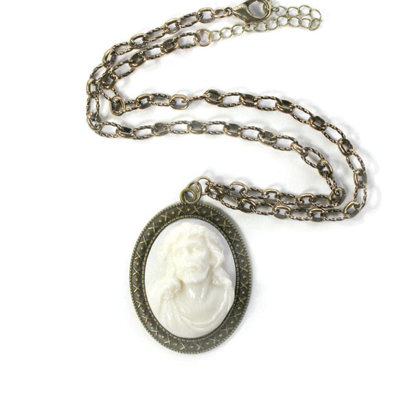 Unisex vintage inspired 3d Jesus cameo necklace