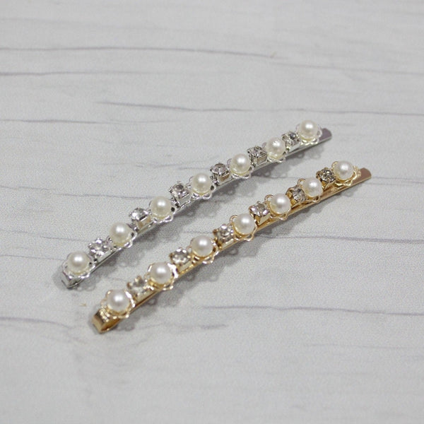 Set of 2 rhinestone pearl bobby pins for women