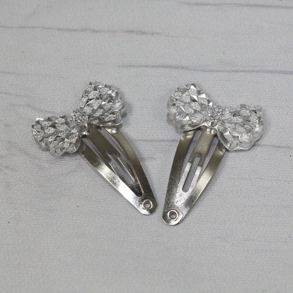 Set of 2 crystal bow snap hair clips for girls