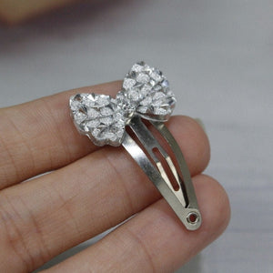 Set of 2 crystal bow snap hair clips for girls