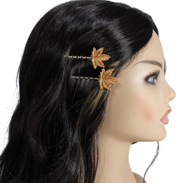 golden-brown maple leaf bobby pins hair clip