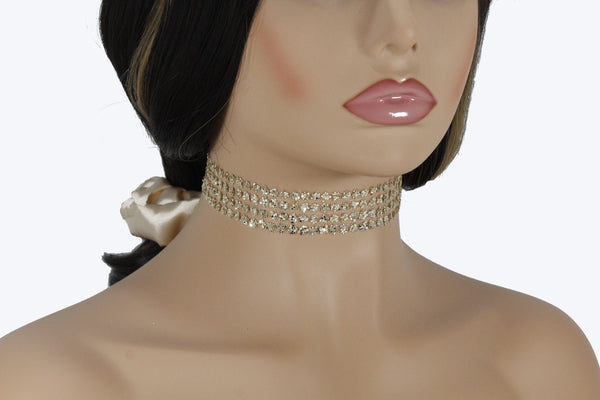 Gold and silver lace collar choker necklace adorned with floral sequences