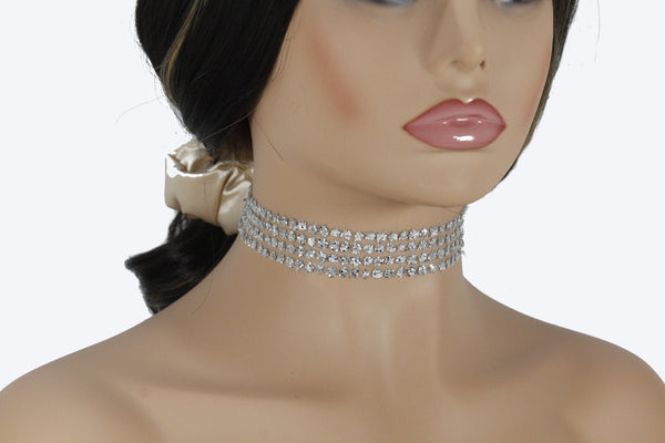 Gold and silver lace collar choker necklace adorned with floral sequences