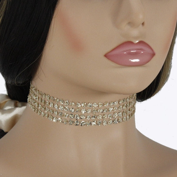 Gold and silver lace collar choker necklace adorned with floral sequences