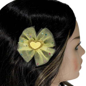 Yellow bow hair clip with hearts for girls