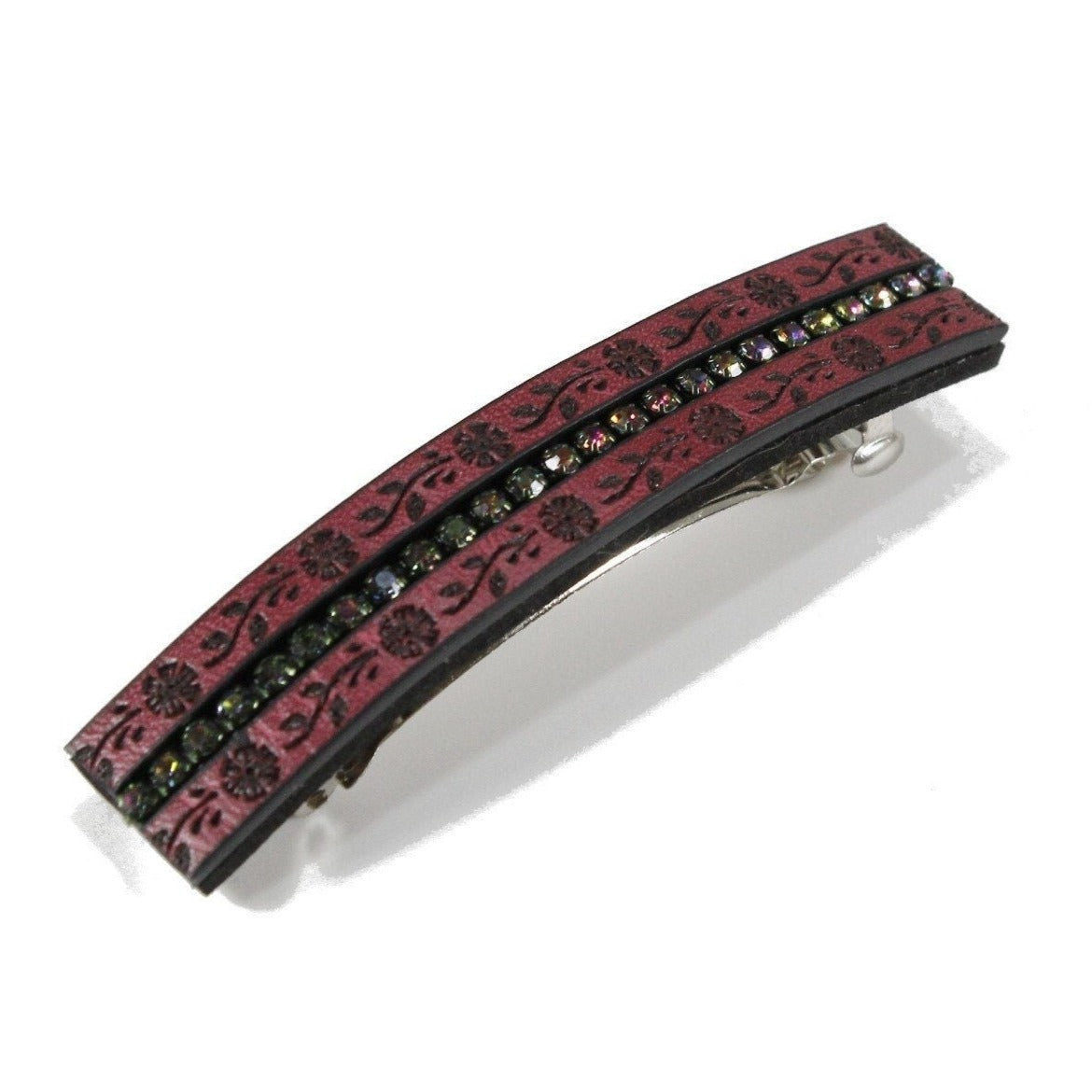 Vine red floral with sparkle rhinestones hair barrette