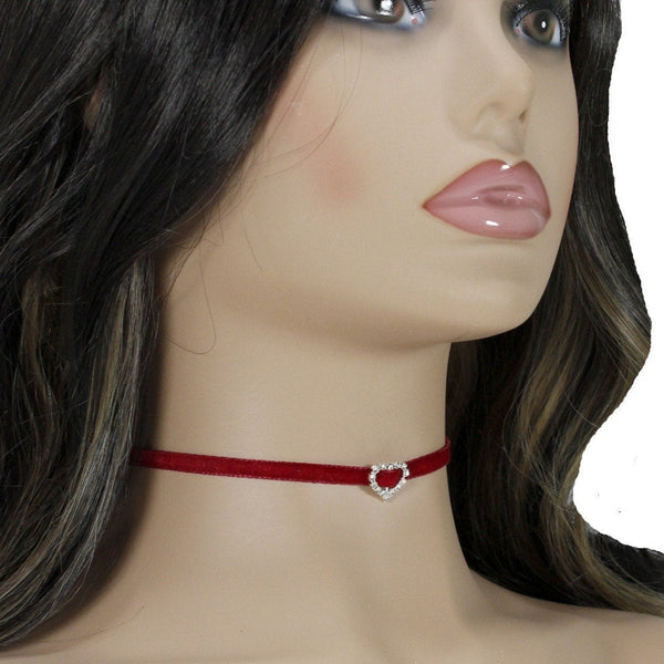 Petite choker necklace for woman with rhinestones heart charm