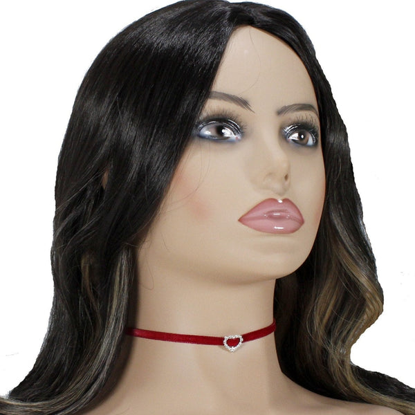 red choker necklace with heart