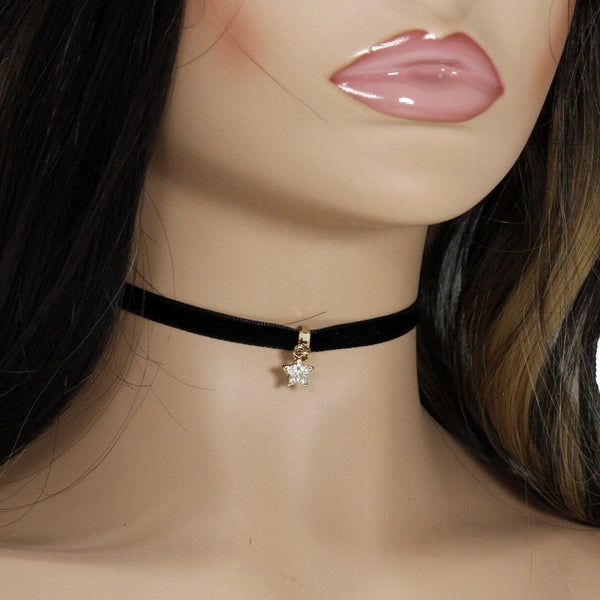 Black choker with a gold star charm gift for girls,