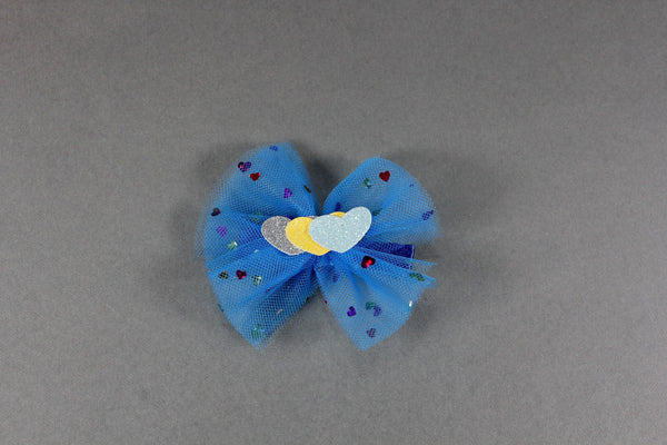 Blue bow hair clip with hearts for girls