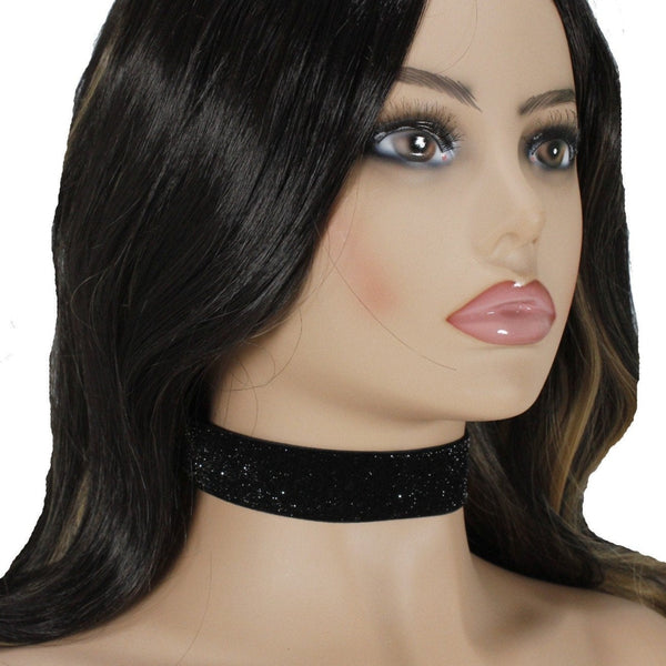 wide black choker with silver shimmer 