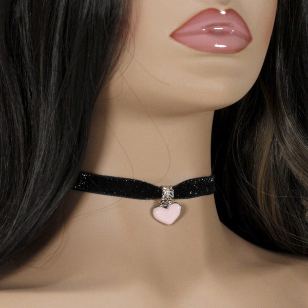 black velvet choker with pink heart