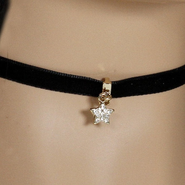 Black velvet choker necklace with a star charm for women and girls