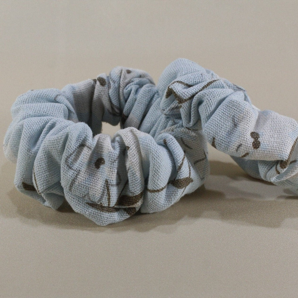 blue linen scrunchie with wide elastic for thick hair