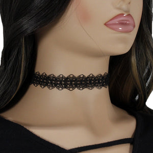 Black lace choker collar necklace