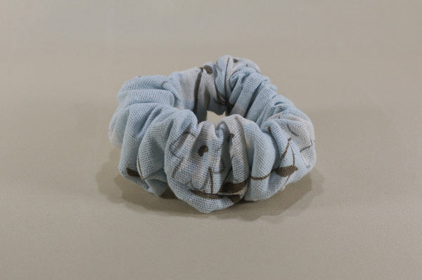 Blue linen floral scrunchie for woman and girls