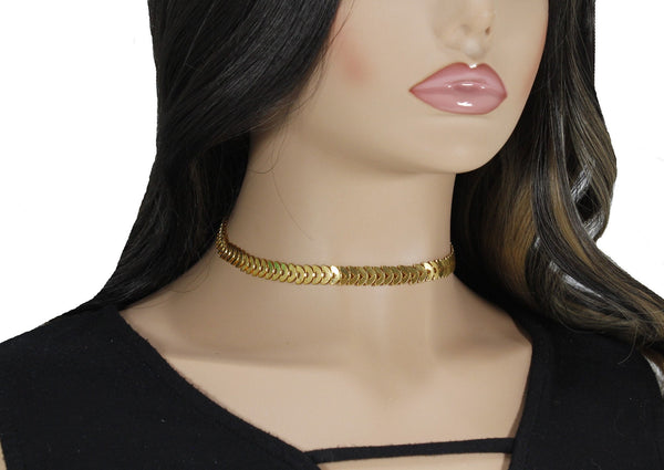 Gold chevron chain choker necklace for women