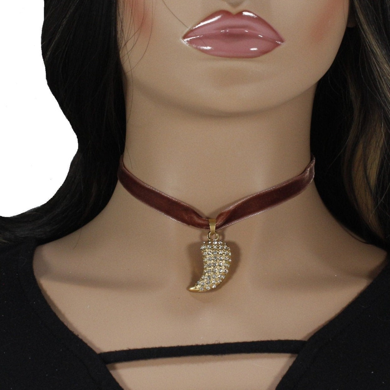 Gold rhinestone chili pepper choker necklace