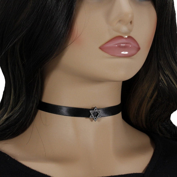 Star of David black satin choker necklace