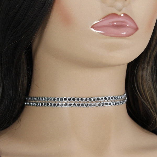 Silver lace choker necklace for women