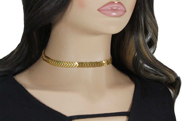 Gold chevron chain choker necklace for women