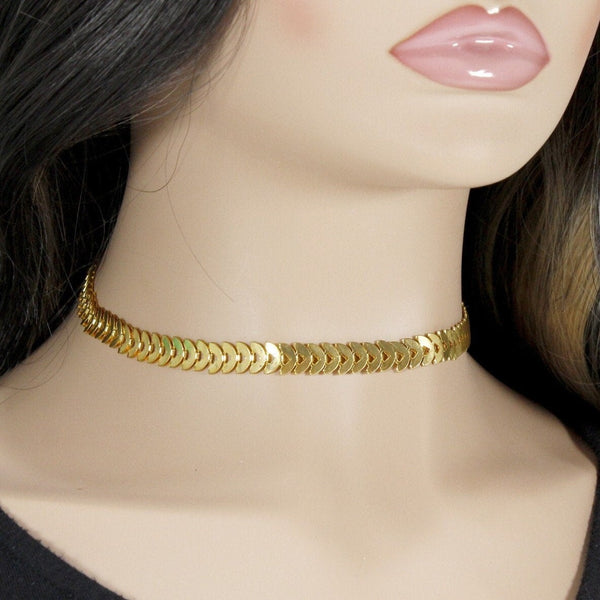 Gold chevron chain choker necklace for women