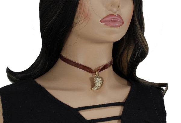 Gold rhinestone chili pepper choker necklace