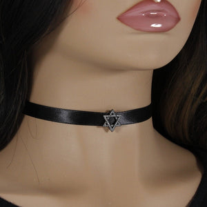 Star of David black satin choker necklace