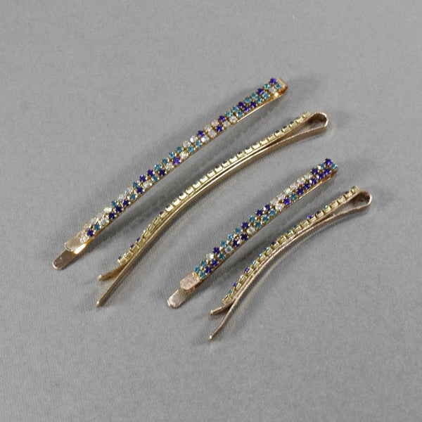 Set of 2 blue rhinestone bobby pins