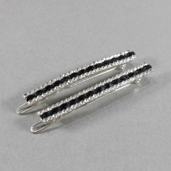 Set of 2 black and silver rhinestone frog latch barrette